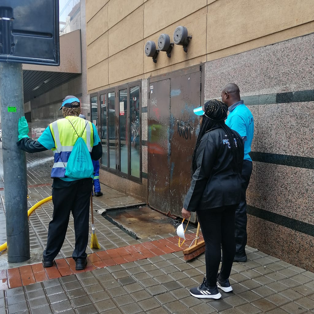 People on clean pavement